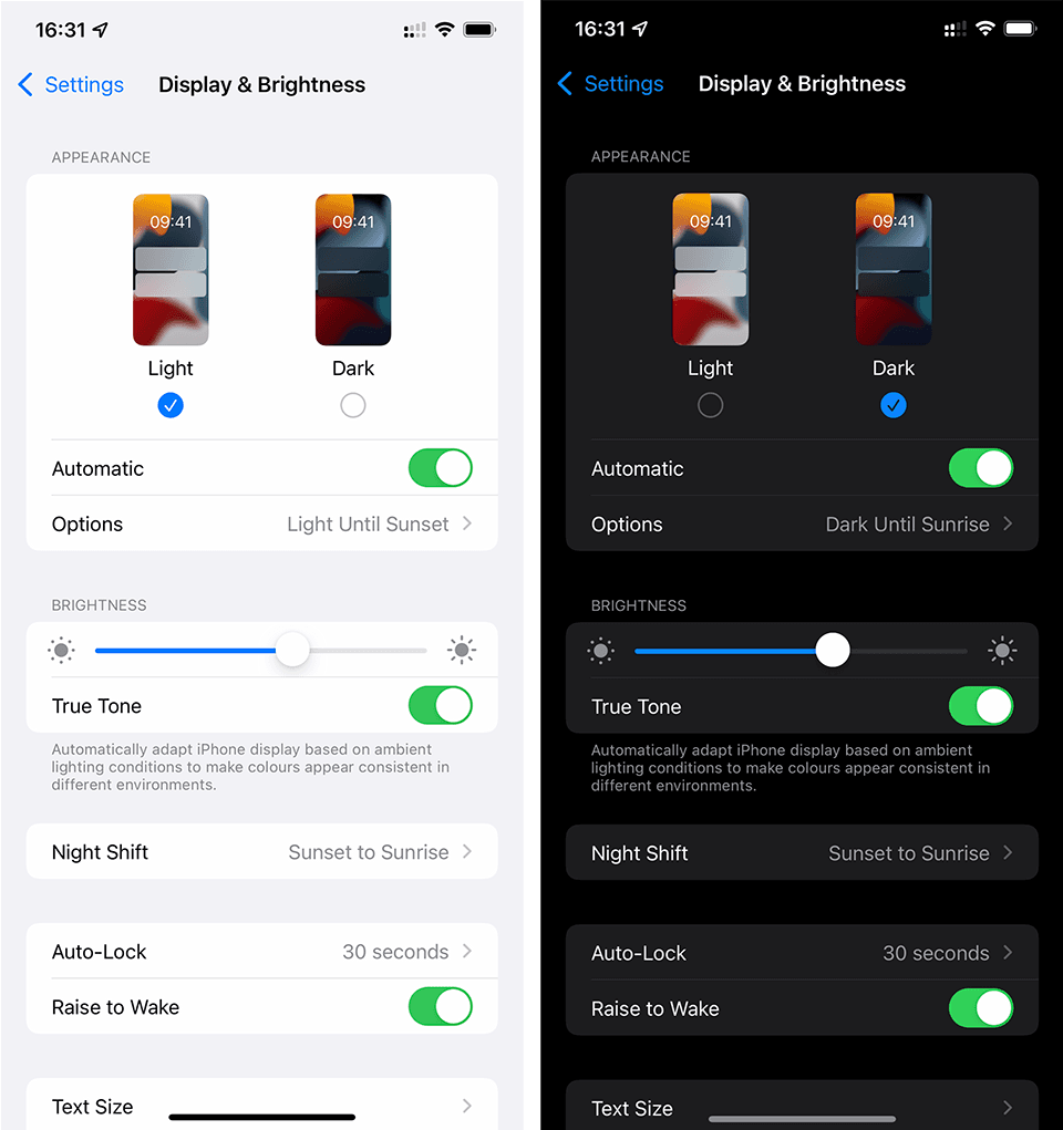 iOS light/dark preferences