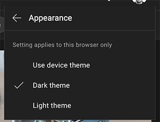 YouTube theme settings