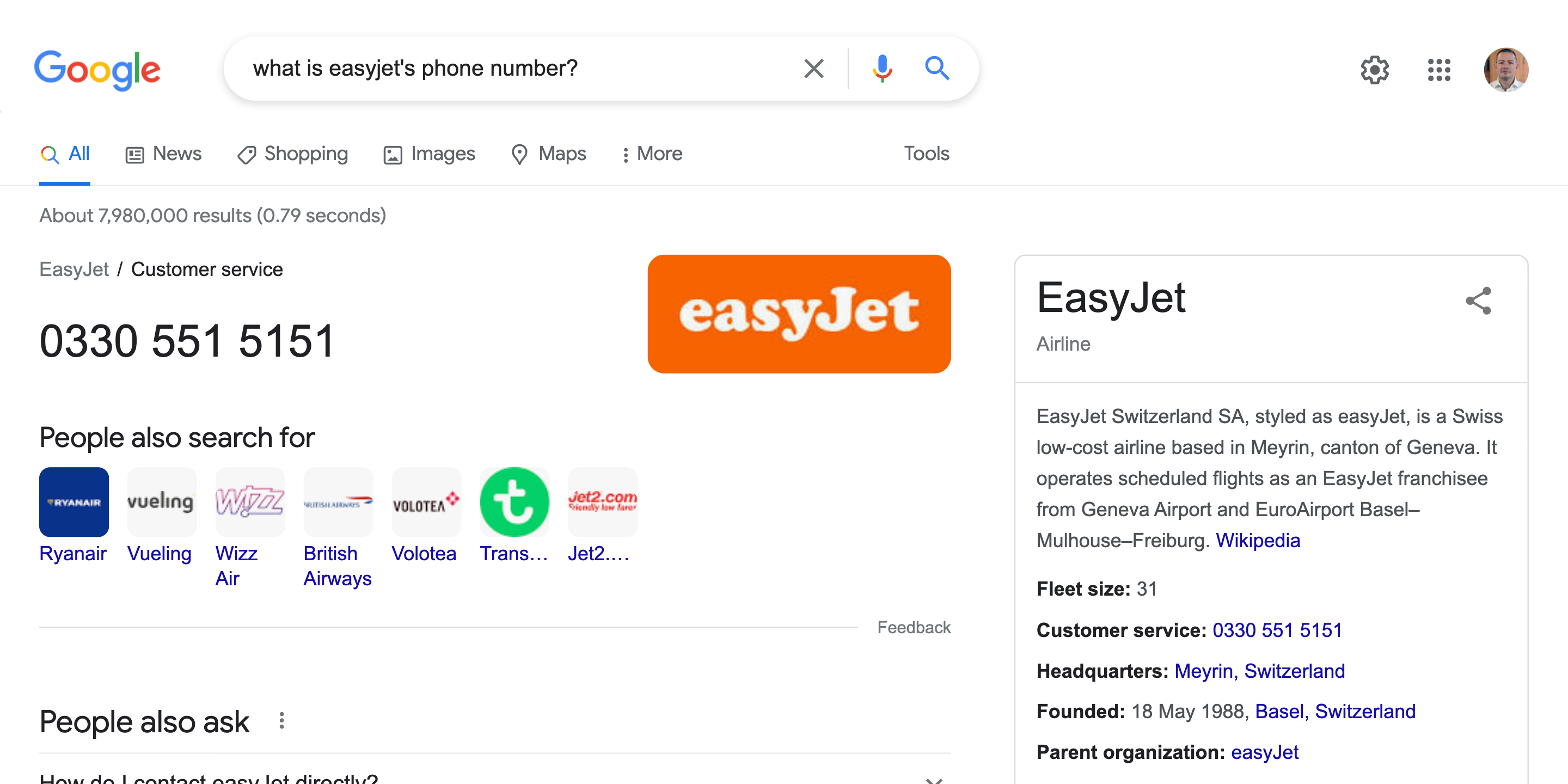 Easyjet search query